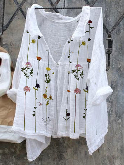 Női alkalmi v-nyak virágos művészet nyomtatás kényelmes ing ruha