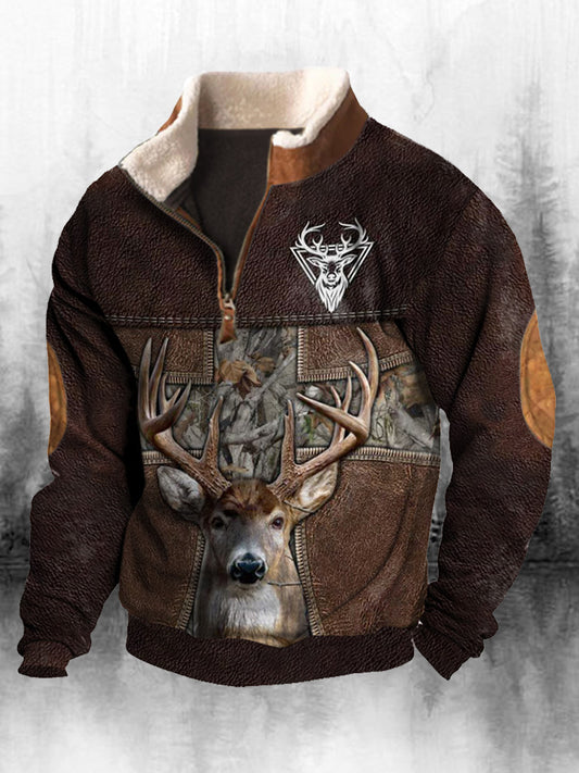 Férfi retro western nyomtatás magas nyak fél cipzár hosszú ujjú felső