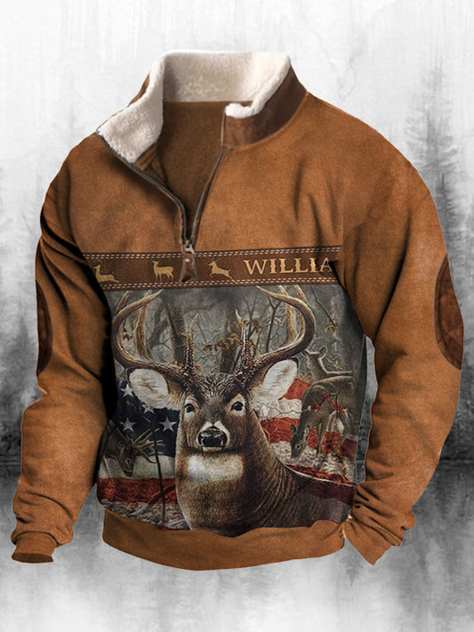 Férfi retro western nyomtatás magas nyak fél cipzár hosszú ujjú felső