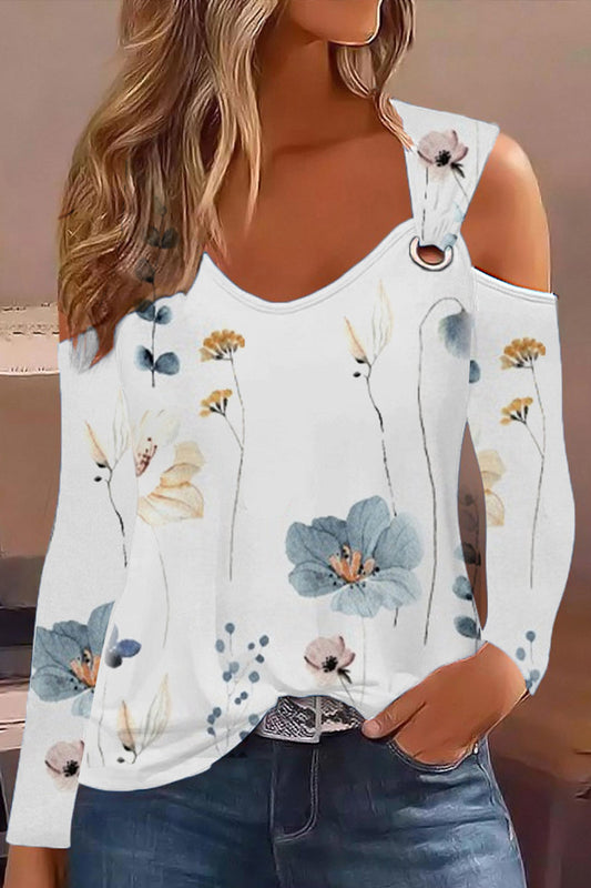 Női szexi off váll fém gomb hosszú ujjú póló