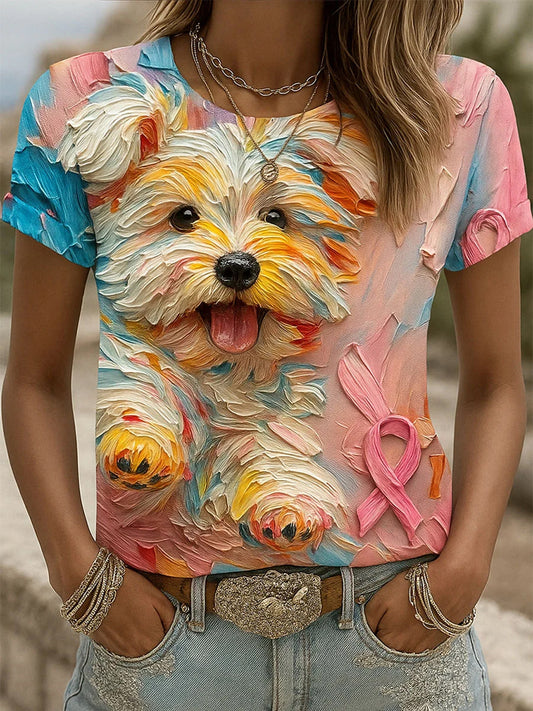 Női mellrák szalag állat nyomtatott pamut póló