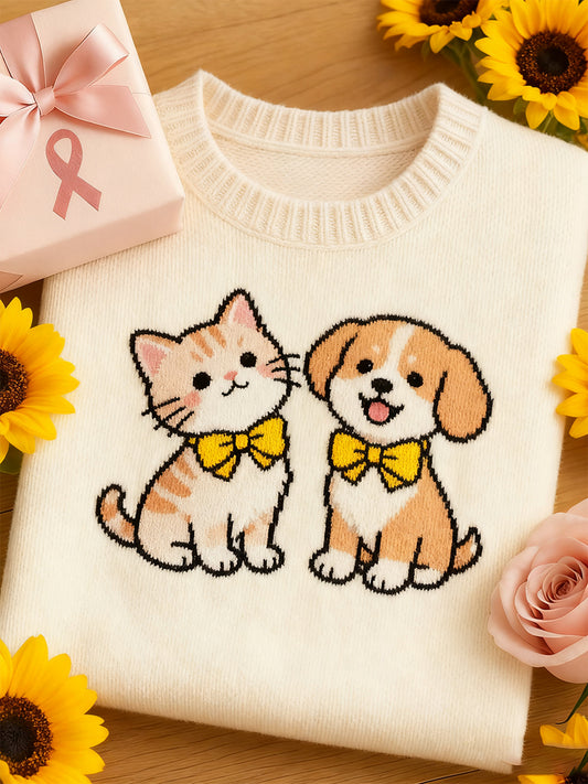 Női művészeti állat nyomtatás kényelem kötött rövid ujjú tetején