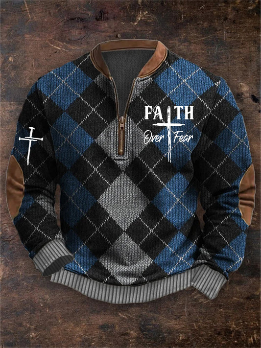Férfi vintage art faith alkalmi pulóver
