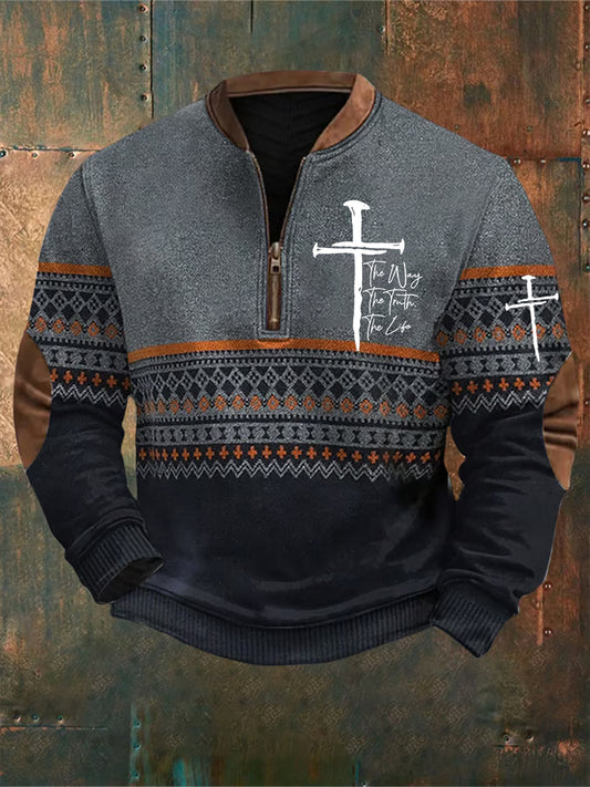 Férfi vintage art faith alkalmi pulóver