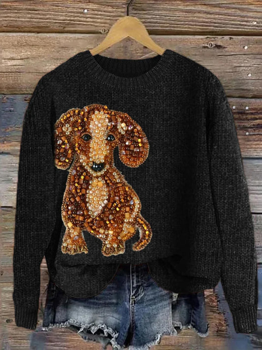 Női vintage állat nyomtatás kényelem alkalmi pulóver