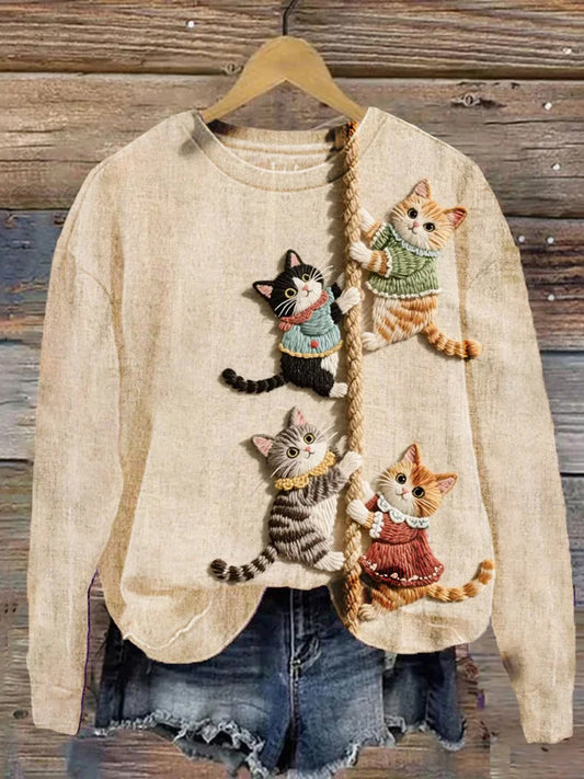 Női vintage állat nyomtatás kényelem alkalmi pulóver