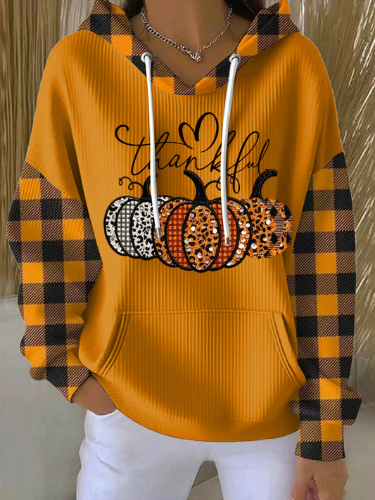Női vintage hálaadás patchwork kockás alkalmi hoodie