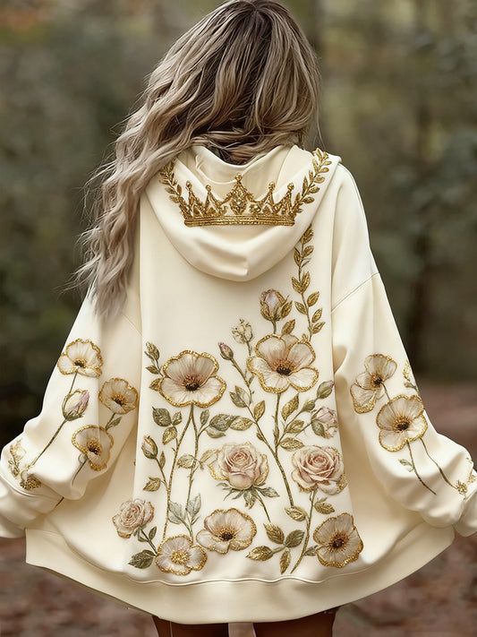 Női vintage virágos patchwork art nyomtatás kényelmes alkalmi hoodie