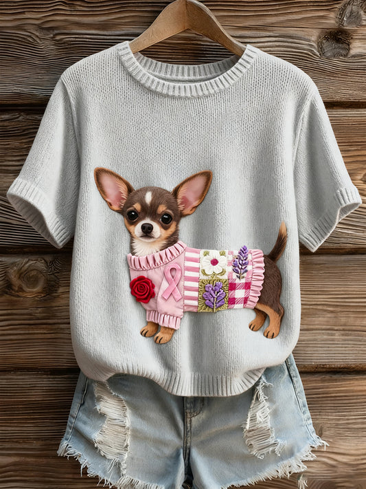 Női művészi állat nyomtatás kényelmes kötött rövid ujjú felső