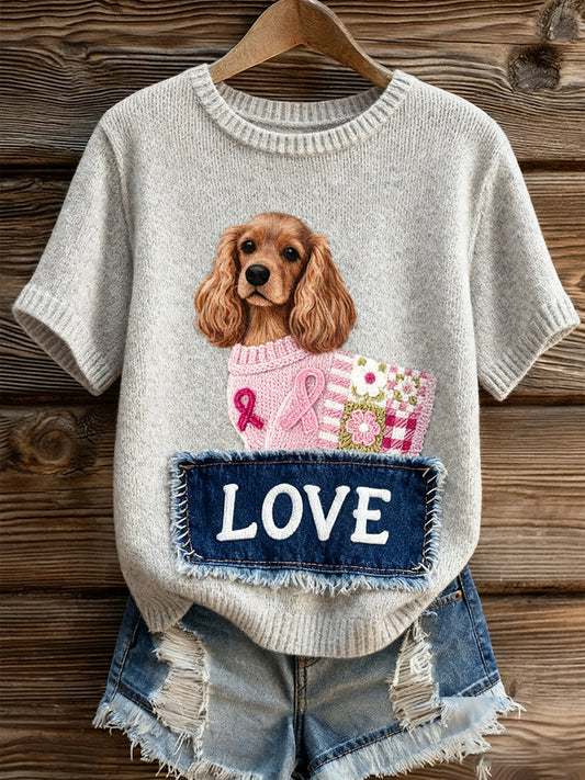 Női művészi állat nyomtatás kényelmes kötött rövid ujjú felső