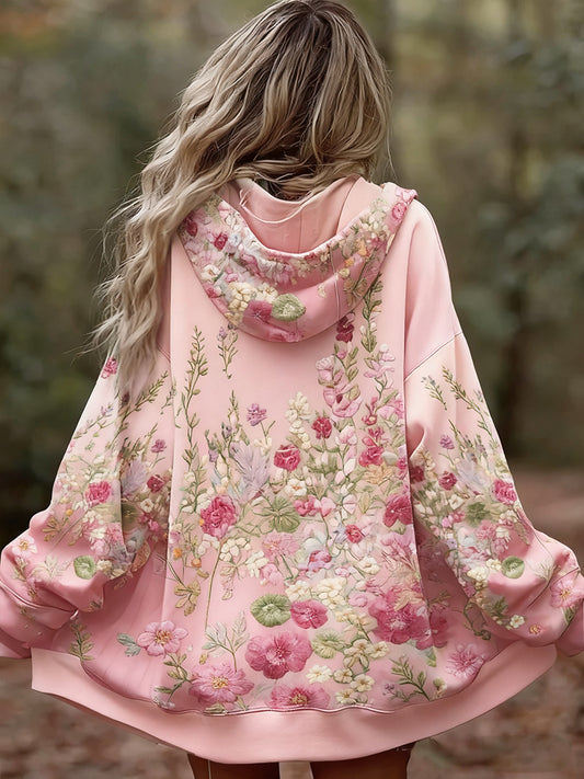 Női vintage virágos patchwork art nyomtatás kényelmes alkalmi hoodie