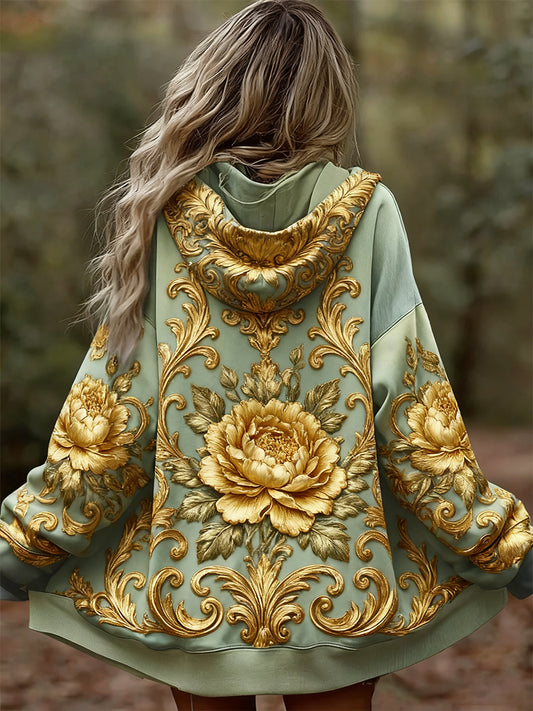 Női vintage virágos patchwork art nyomtatás kényelmes alkalmi hoodie