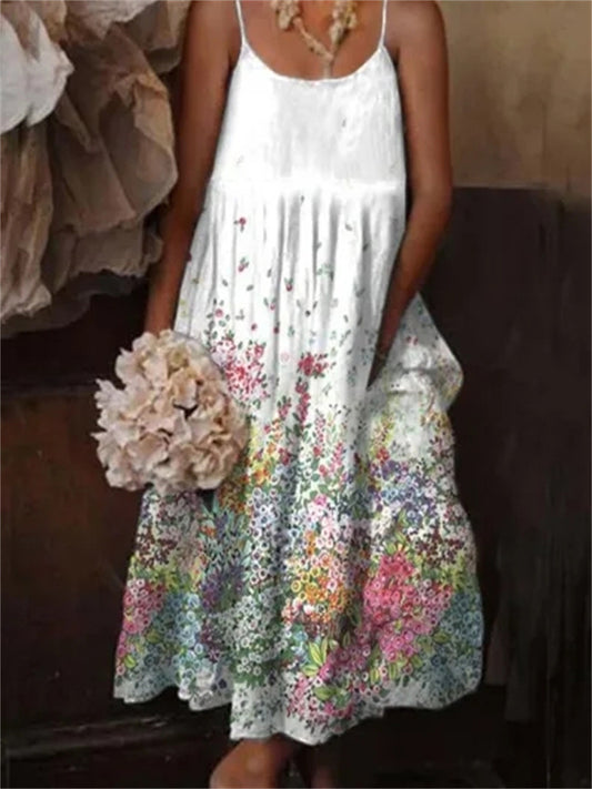 Női virágos művészet nyomtatás alkalmi heveder üdülőruha