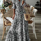 Női alkalmi v-nyak art print hosszú szegély ruha