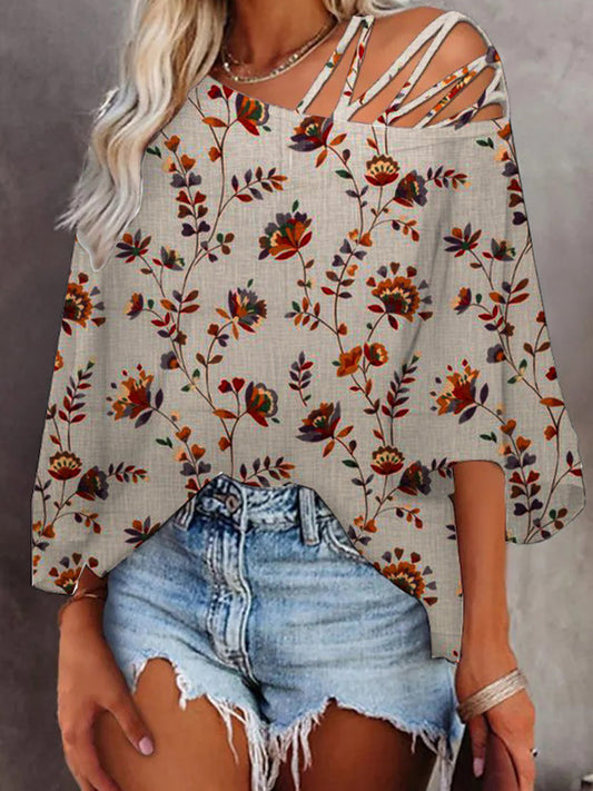 Női retro fehér hullámos v-nyak üreges rövid ujjú ruha