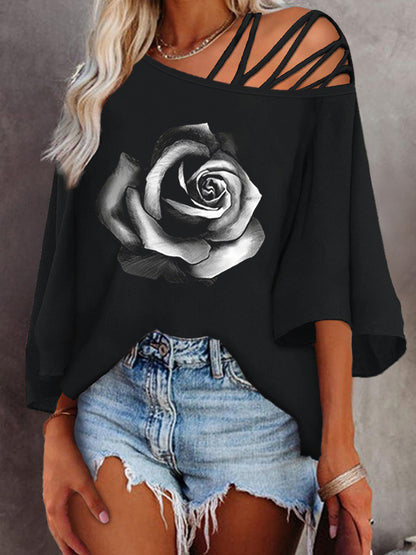 Női retro fehér hullámos v-nyak üreges rövid ujjú ruha