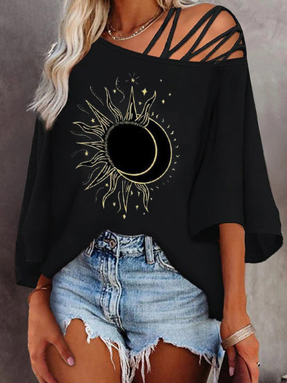 Női retro fehér hullámos v-nyak üreges rövid ujjú ruha