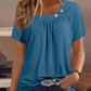 Női alkalmi kerek nyak egyszínű gomb elem rövid ujjú felső póló