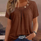 Női alkalmi kerek nyak egyszínű gomb elem rövid ujjú felső póló