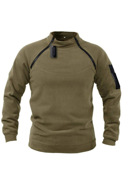 Férfi laza egyszínű kültéri megvastagodott meleg lélegző állvány nyakörv pulóver