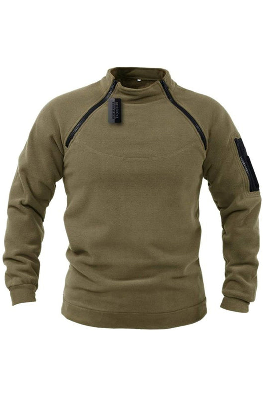 Férfi laza egyszínű kültéri megvastagodott meleg lélegző állvány nyakörv pulóver