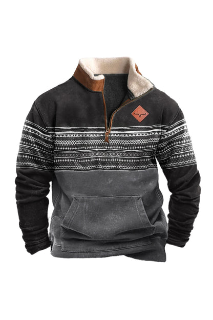 Férfi retro cipzáras állvány nyakörv pulóver