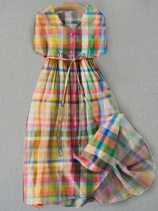 Retro boho virágos nyomtatás vintage elegáns kerek nyak gomb hosszú ujjú midi ruha