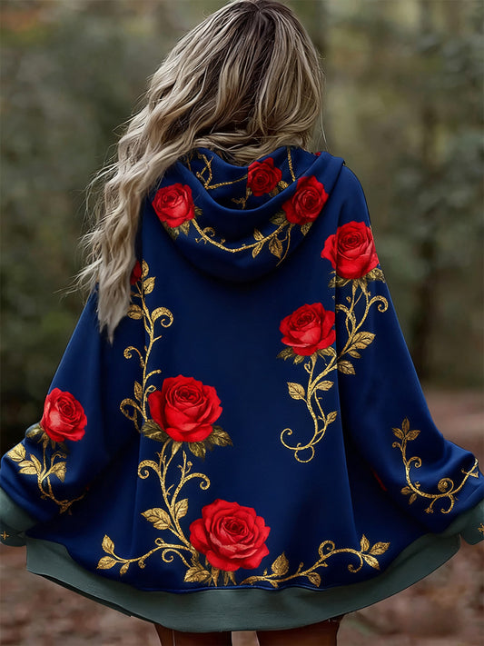 Női vintage virágos patchwork art nyomtatás kényelmes alkalmi hoodie