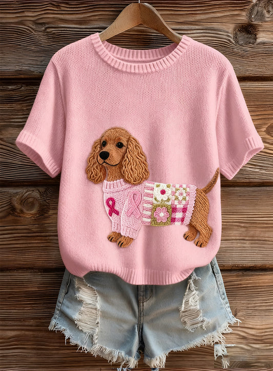 Női művészi állat nyomtatás kényelmes kötött rövid ujjú felső