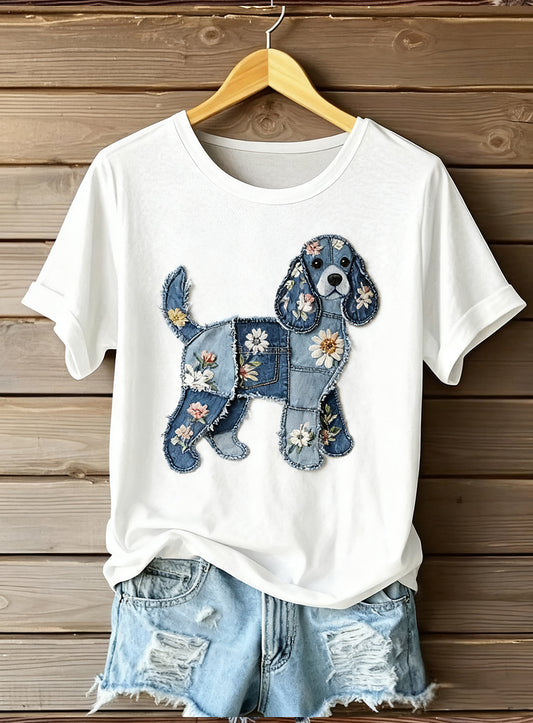 Női művészeti állat nyomtatás kényelem rövid ujjú tetején