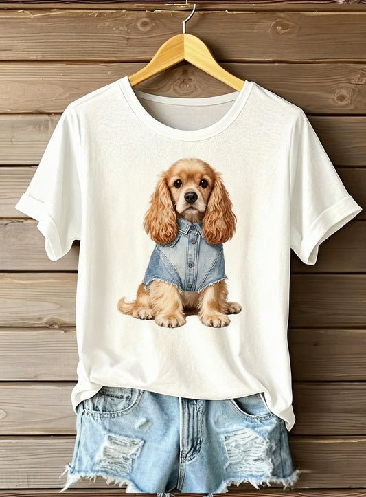 Női művészeti állat nyomtatás kényelem rövid ujjú tetején