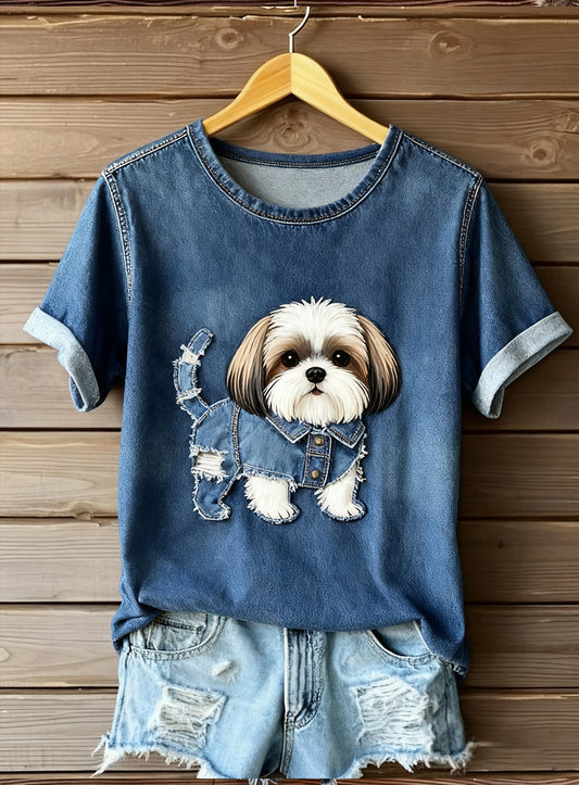 Női művészeti állat nyomtatás kényelem rövid ujjú tetején