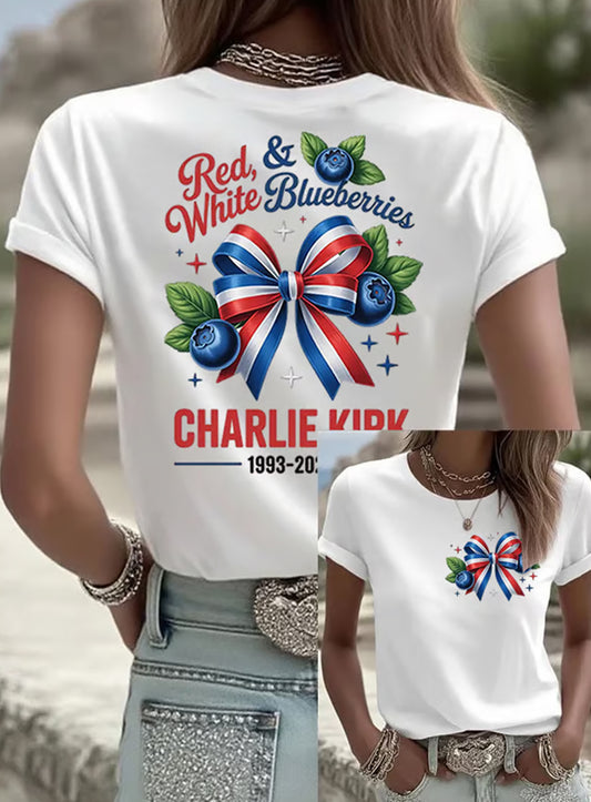 Női vintage szabadság amerikai alkalmi emlékmű rövid ujjú