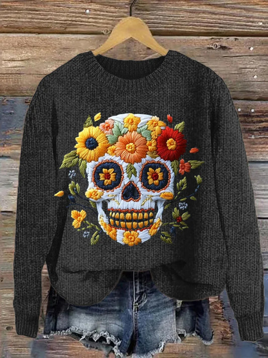 Vintage mexikói day of the dead art print alkalmi és kényelmes pulóver