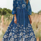 Retro boho virágos nyomtatás vintage elegáns kerek nyak pamut hosszú ujjú midi ruha