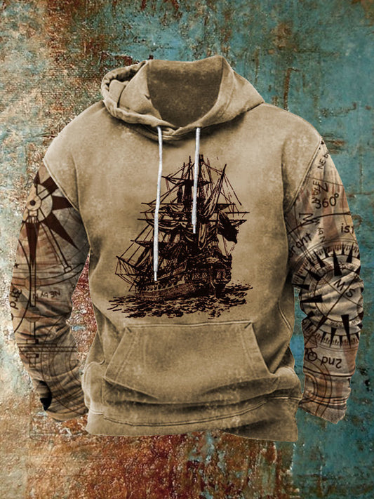 Férfi retro western nyomtatás alkalmi csuklyás pulóver