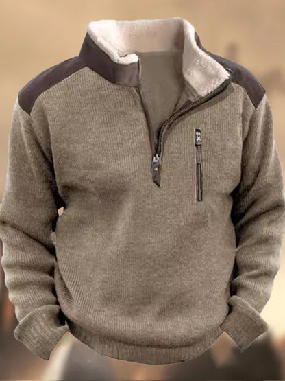 Férfi henry állvány gallér retro kültéri alkalmi cipzáras taktikai pulóver sport pulóver