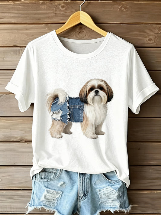 Női vintage art állat nyomtatás kényelmes póló