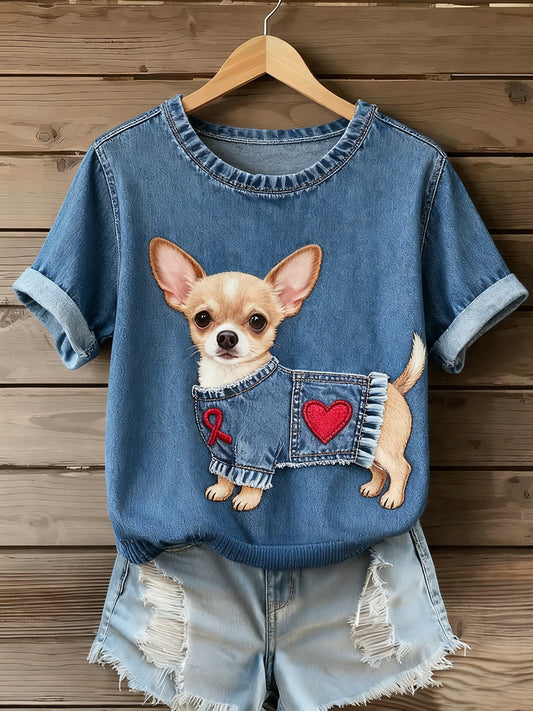 Női vintage art állat nyomtatás kényelmes póló