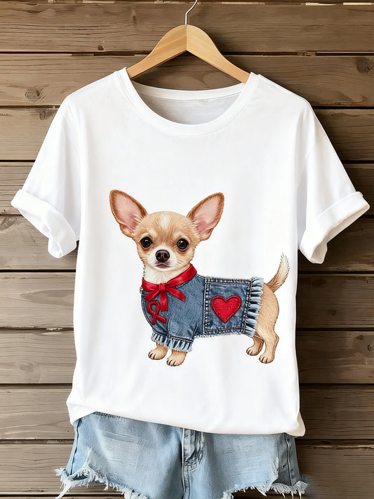 Női vintage art állat nyomtatás kényelmes póló