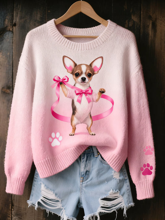 Női vintage art állat nyomtatás hangulatos kötött pulóver