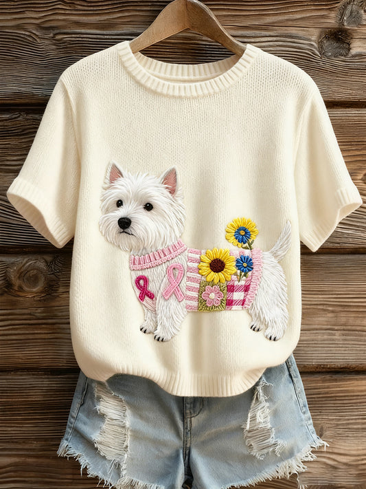 Női művészi állat nyomtatás kényelmes kötött rövid ujjú felső