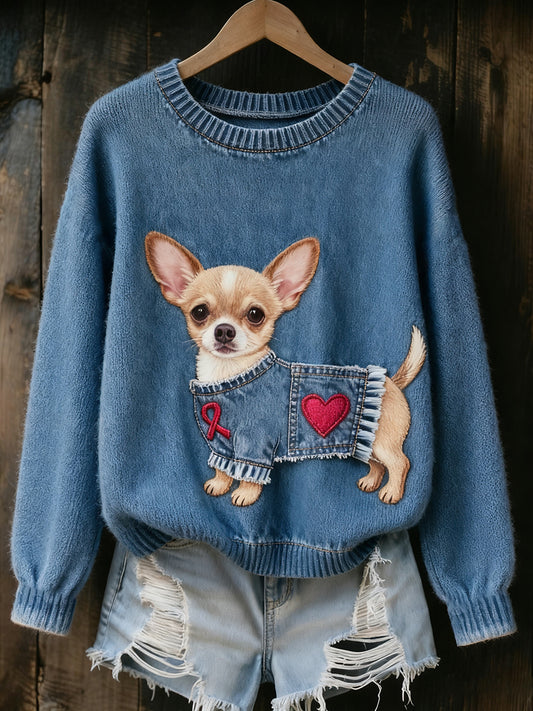 Női vintage art állat nyomtatás hangulatos kötött pulóver