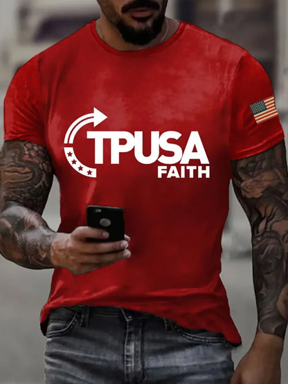 Férfi vintage charlie kirk amerikai zászló nyomtatás emlékpóló