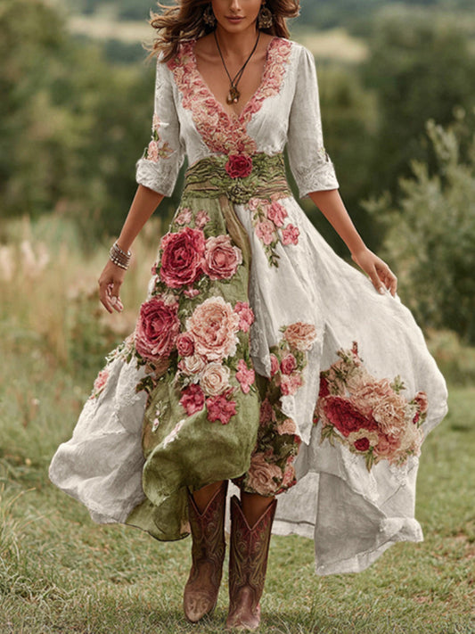 Női vintage virágos kényelem midi ruha