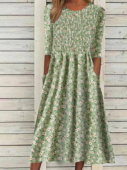 Női retro színes virágos nyomtatás derék rövid ujjú ruha