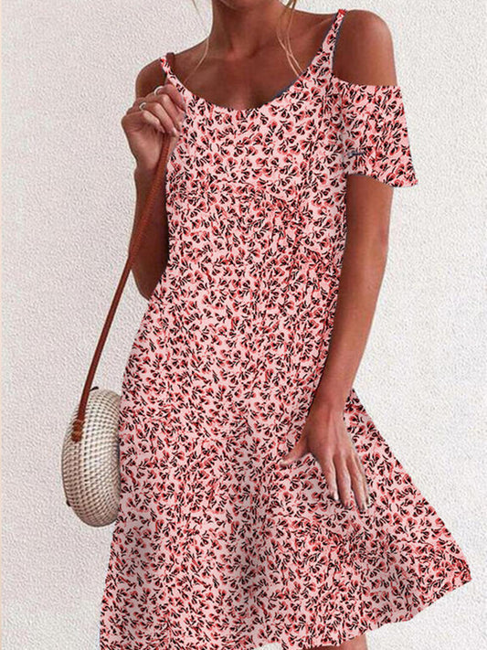 Női retro virágos nyomtatás laza off-váll mini ruha