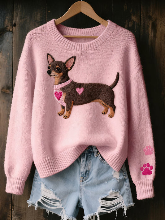 Női vintage art állat nyomtatás hangulatos kötött pulóver