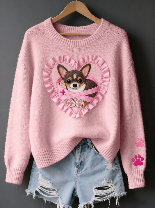 Női vintage art állat nyomtatás hangulatos kötött pulóver