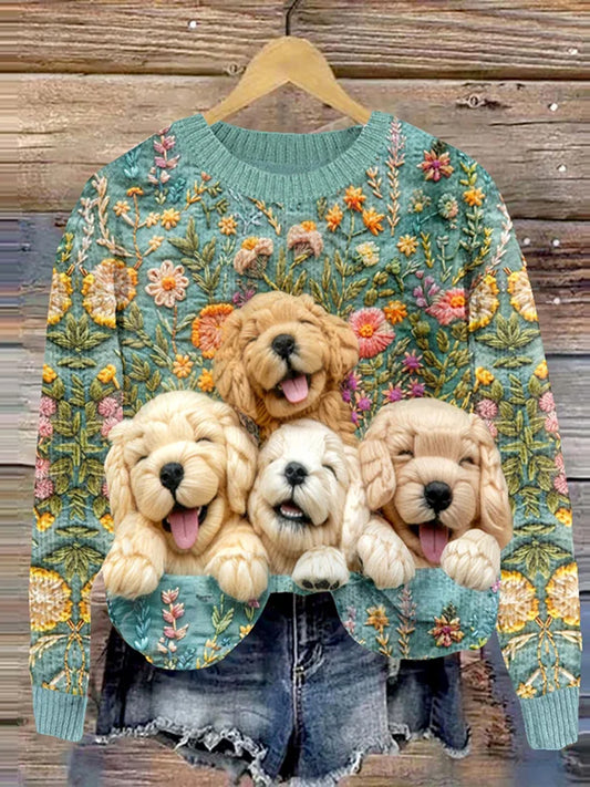 Női vintage állat nyomtatás kényelem alkalmi pulóver